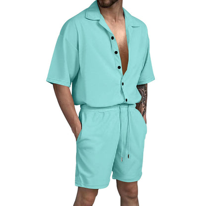 Ensemble de chemise à manches courtes décontractée et de shorts pour hommes avec taille élastique et poches pratiques Chic und Stil