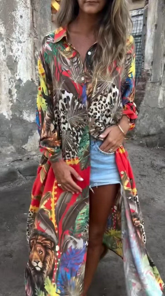 Blouse à manches longues pour femmes avec motif animal et coupe décontractée Chic und Stil