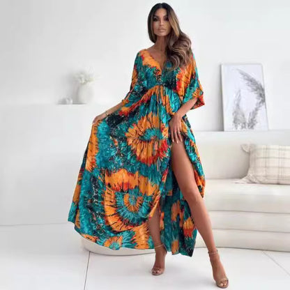 Robe maxi femme avec décolleté élégant au dos et manches volantées amples Chic und Stil