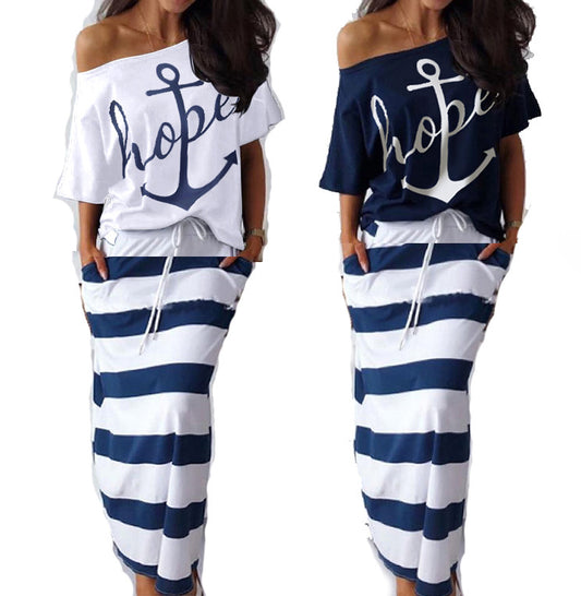 Robe décontractée off-shoulder pour femmes avec design rayé Chic und Stil
