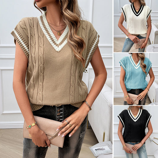 Women's knitted sweater with V-neck and contrasting details Chic und Stil