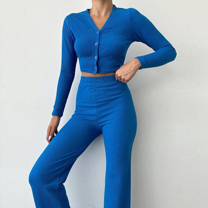 Casual women's set in ribbed fabric with crop top and wide pants Chic and Style