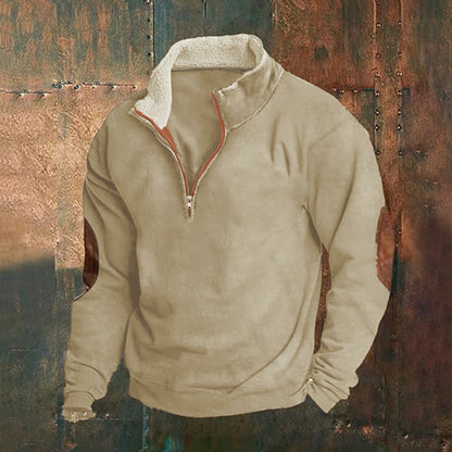 Microfleece pullover for men with half zip and contrasting elbow patches Chic und Stil
