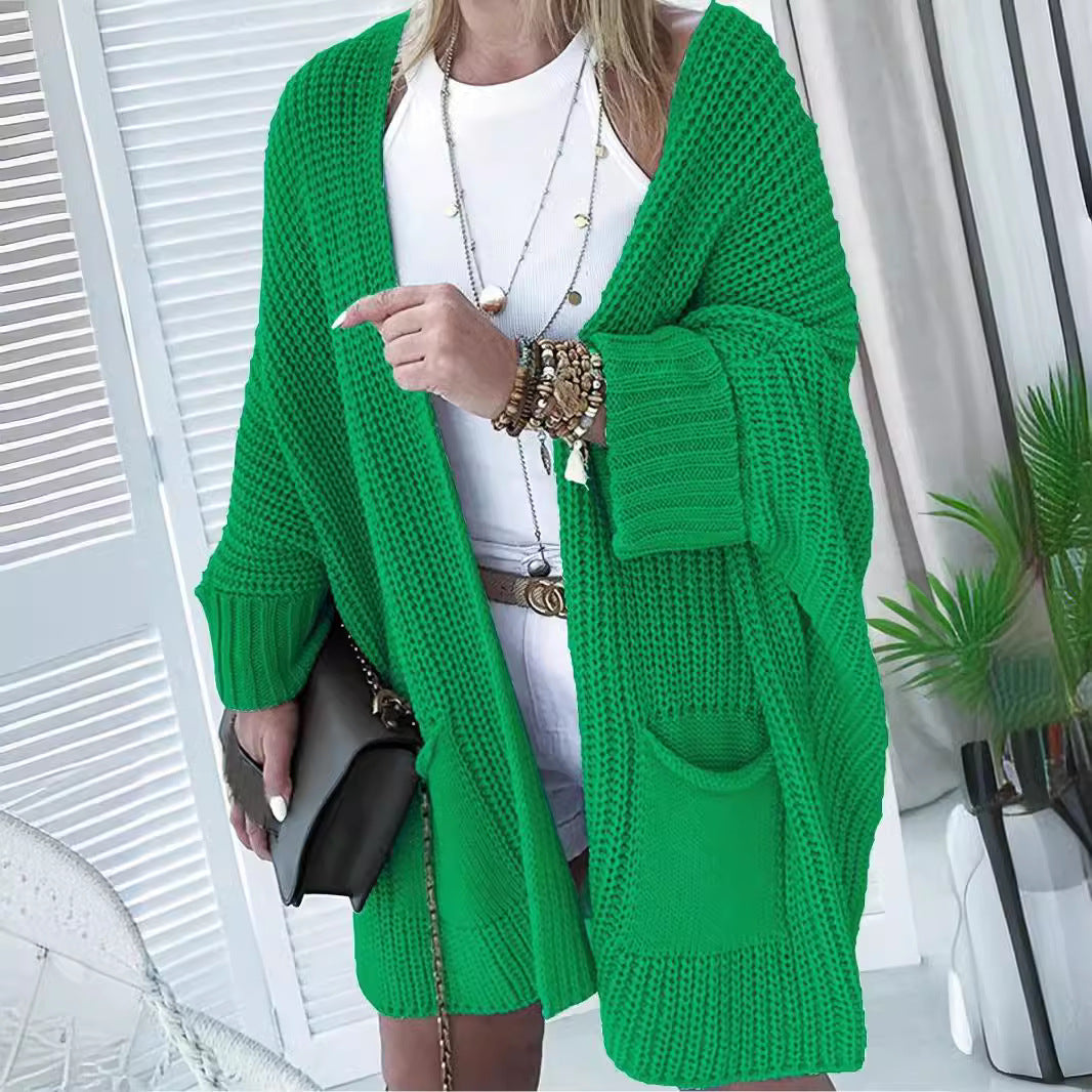 Dames Cardigan en tricot décontracté avec poches pratiques et manches volumineuses Chic und Stil