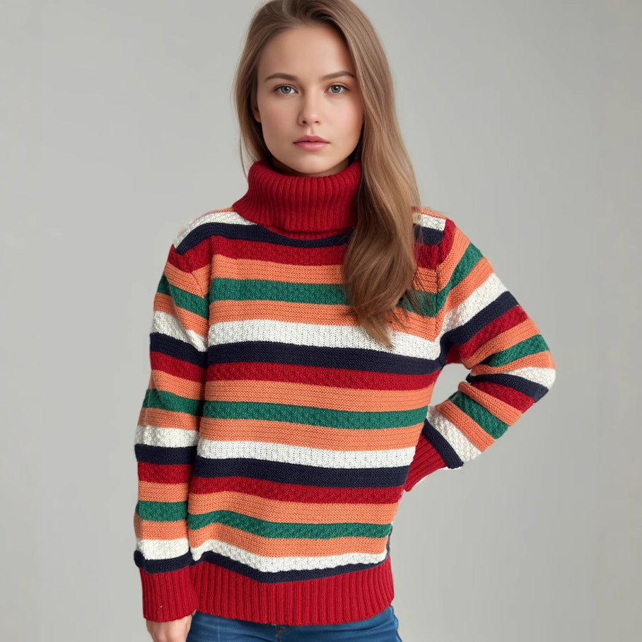 Pull à col roulé pour femmes avec des rayures colorées et une qualité de tricot haut de gamme Chic und Stil