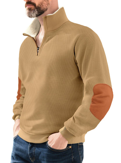Microfleece pullover for men with half zip and contrasting elbow patches Chic und Stil