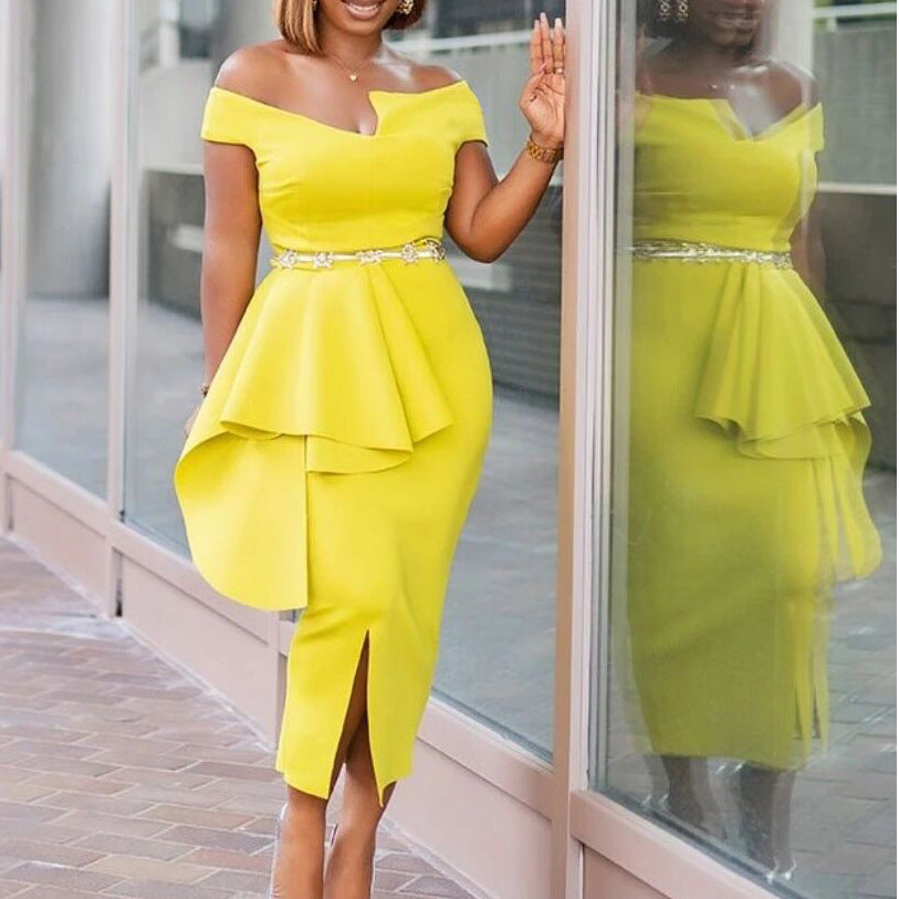 Robe fourreau pour femmes avec plis asymétriques et fente élégante Chic und Stil