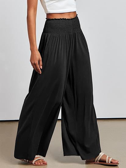 Pantalon d'été large pour femmes avec taille élastique et poches latérales Chic und Stil
