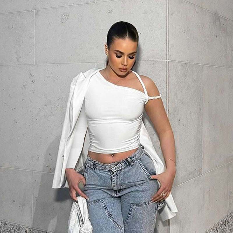 Dames haut asymétrique élégant avec bretelles spaghetti Chic und Stil