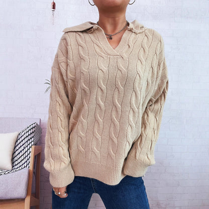 Pull en grosse maille pour femmes avec un design de tresses colorées et un col classique Chic und Stil