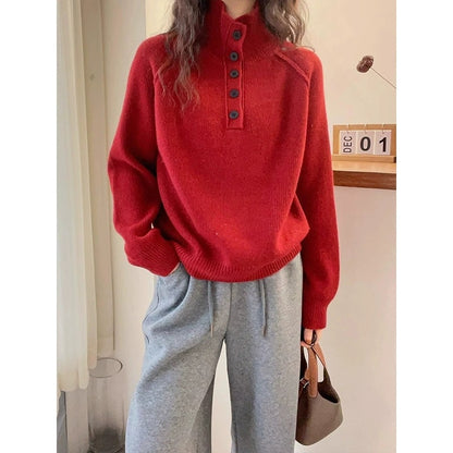 Pull en tricot décontracté pour femmes avec patte de boutons et col court Chic und Stil