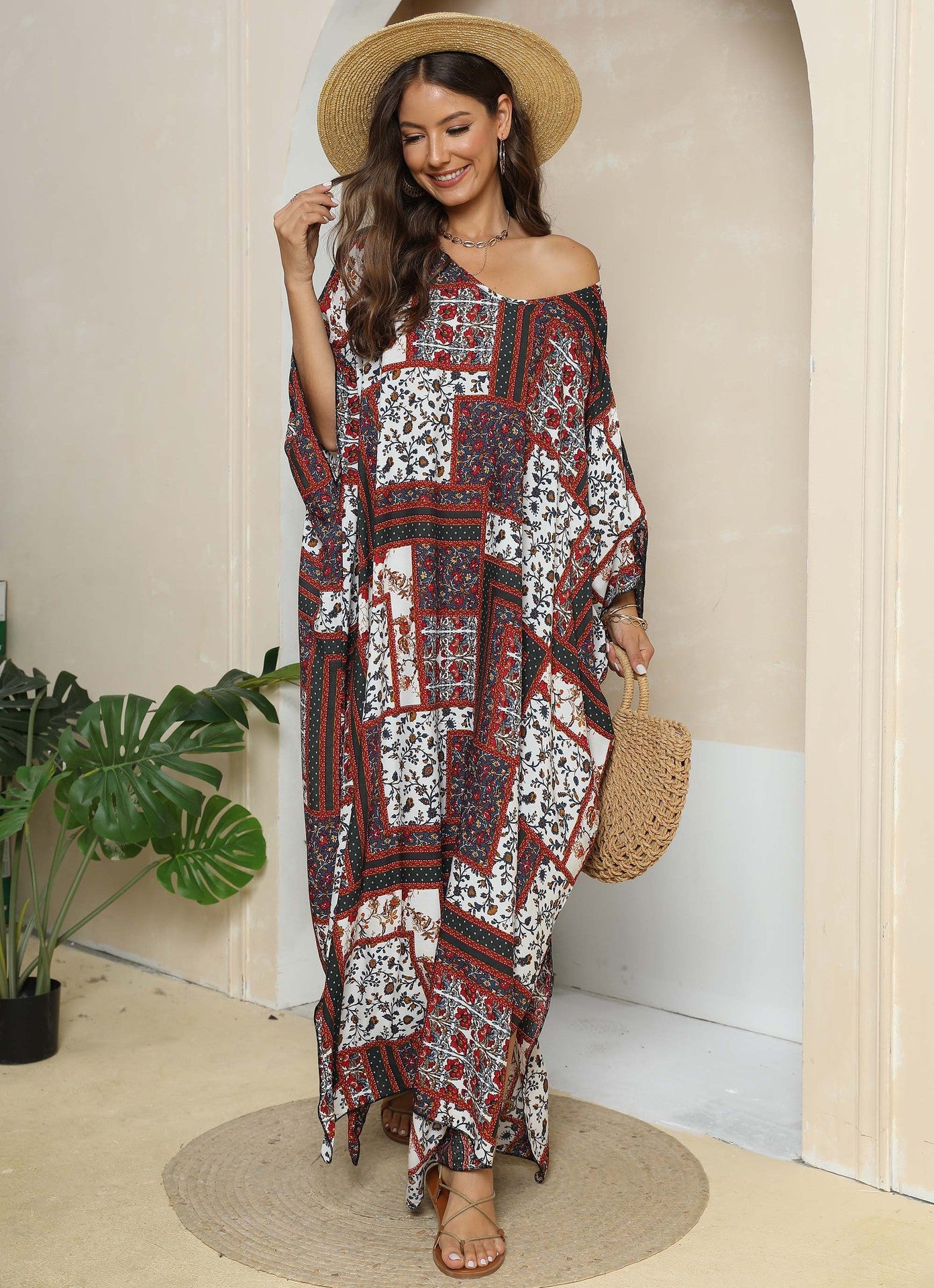Femmes Robe Kaftan Maxi Imprimée Élégante Chic und Stil