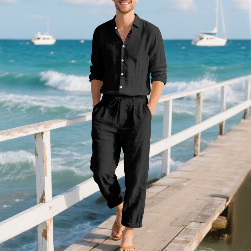 Casual linen pants for men with elastic waistband and practical drawstring Chic and Style