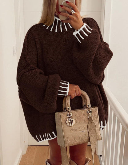 Pull en gros tricot décontracté pour femmes avec motif rayé moderne Chic und Stil
