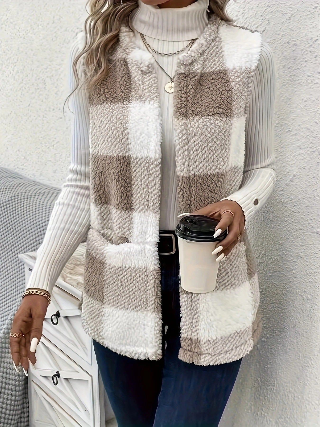 Dames Gilet en polaire à motif avec poches pratiques Chic und Stil