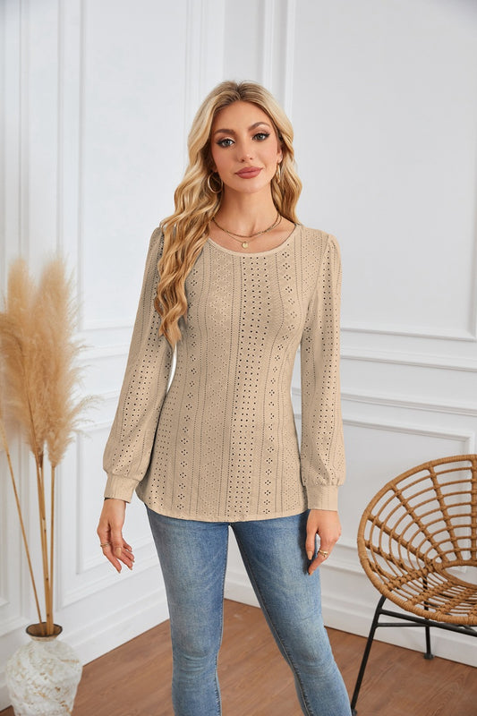Chemisier femme avec des motifs aérés en losanges et des manches bouffantes élégantes Chic und Stil