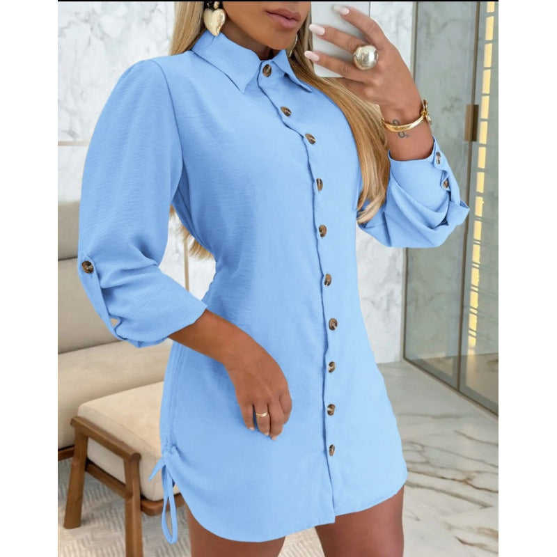 Robe chemise à boutons pour dames à coupe féminine avec détails volants Chic und Stil