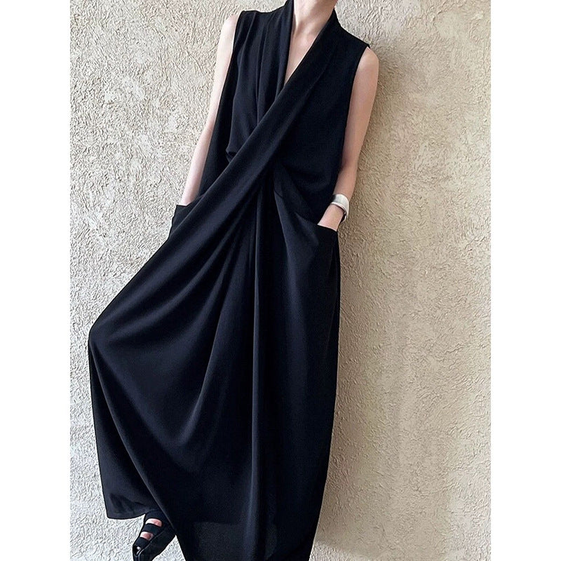 Robe maxi sans manches drapée pour femmes Chic und Stil