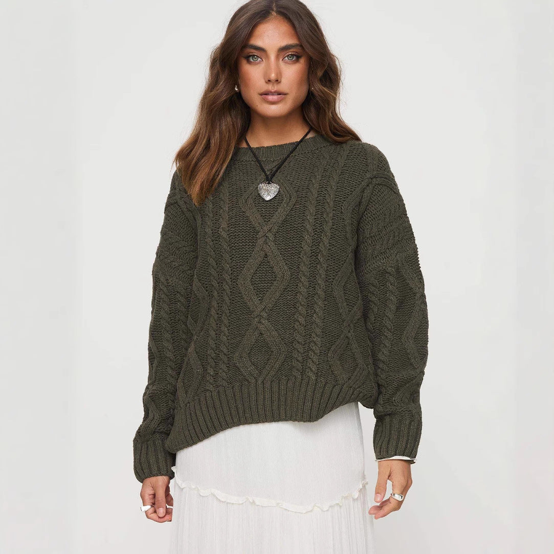 Pull femme en grosse maille avec des manches volumineuses et un motif torsadé classique Chic und Stil