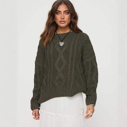 Pull femme en grosse maille avec des manches volumineuses et un motif torsadé classique Chic und Stil