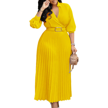 Robe chemise plissée pour femmes avec ceinture à la taille et manches longues Chic und Stil