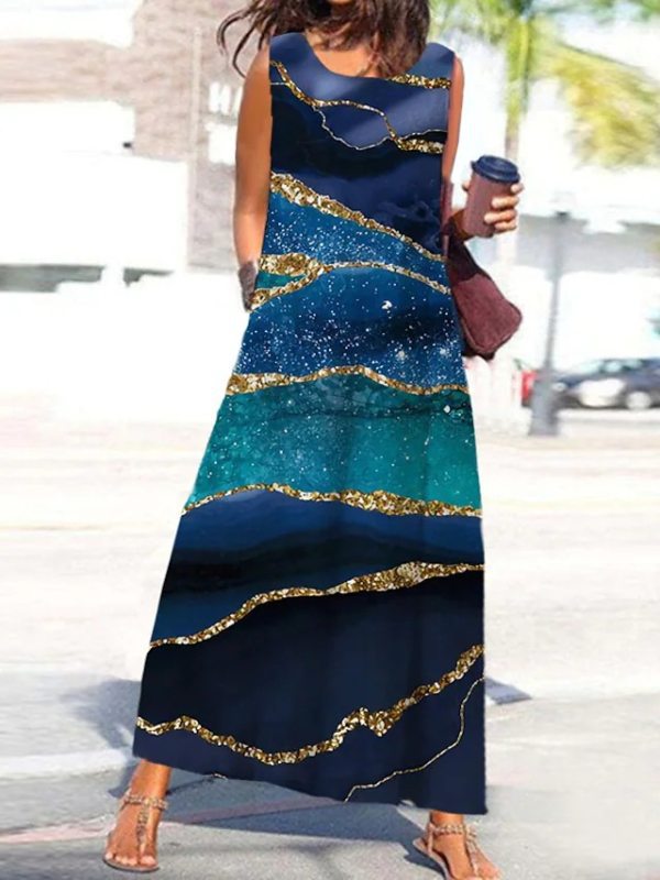 Robe maxi pour dames avec un élégant motif ondulé et un accent doré glamour Chic und Stil