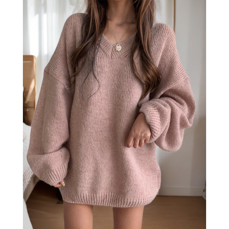 Pull en tricot surdimensionné pour femmes avec décolleté en V et manches amples Chic und Stil