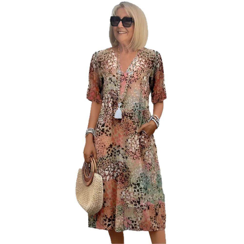 Femme Robe Midi Floral à Décolleté en V Chic und Stil