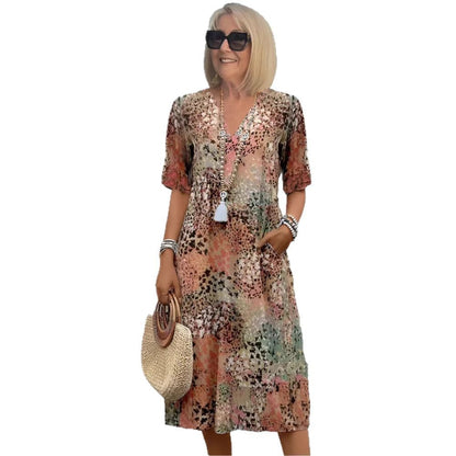 Femme Robe Midi Floral à Décolleté en V Chic und Stil