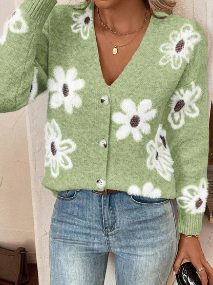 Dames cardigan floral avec décolleté en V et boutons Chic und Stil