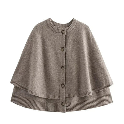 Dames Élégant poncho en tricot avec patte de boutonnage Chic und Stil