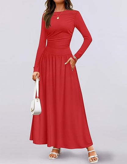 Robe maxi femme à manches longues et design de poches pratiques Chic und Stil