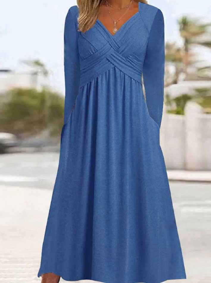 Dames Élégant Robe Maxi avec Effet Drapé et Poches Chic und Stil
