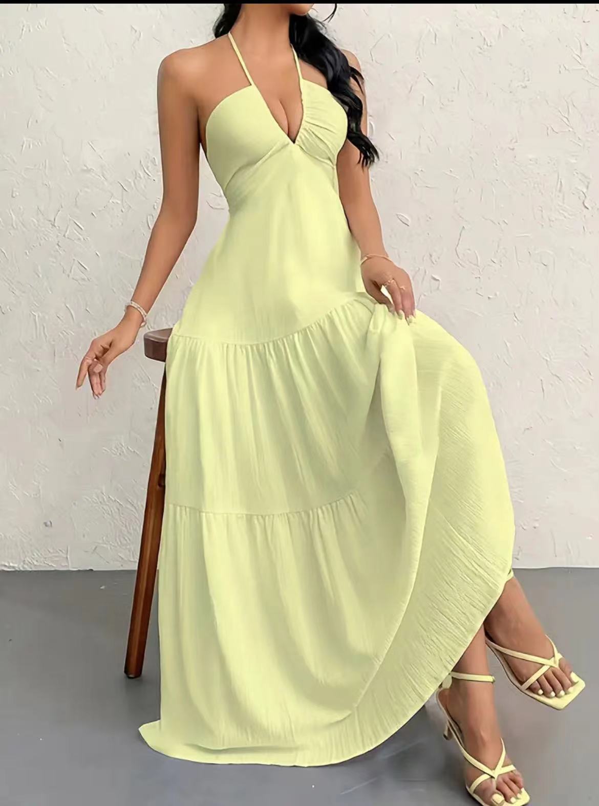 Robe maxi femme avec design sans épaules et détails de volant décontractés Chic und Stil