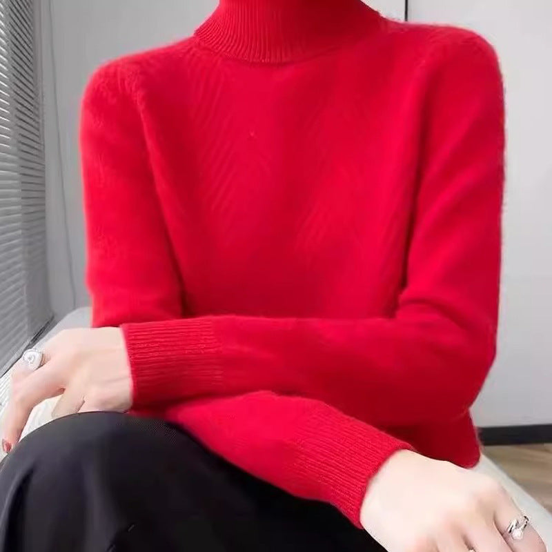 Dames pull élégant en tricot avec col montant et fine structure côtelée Chic und Stil