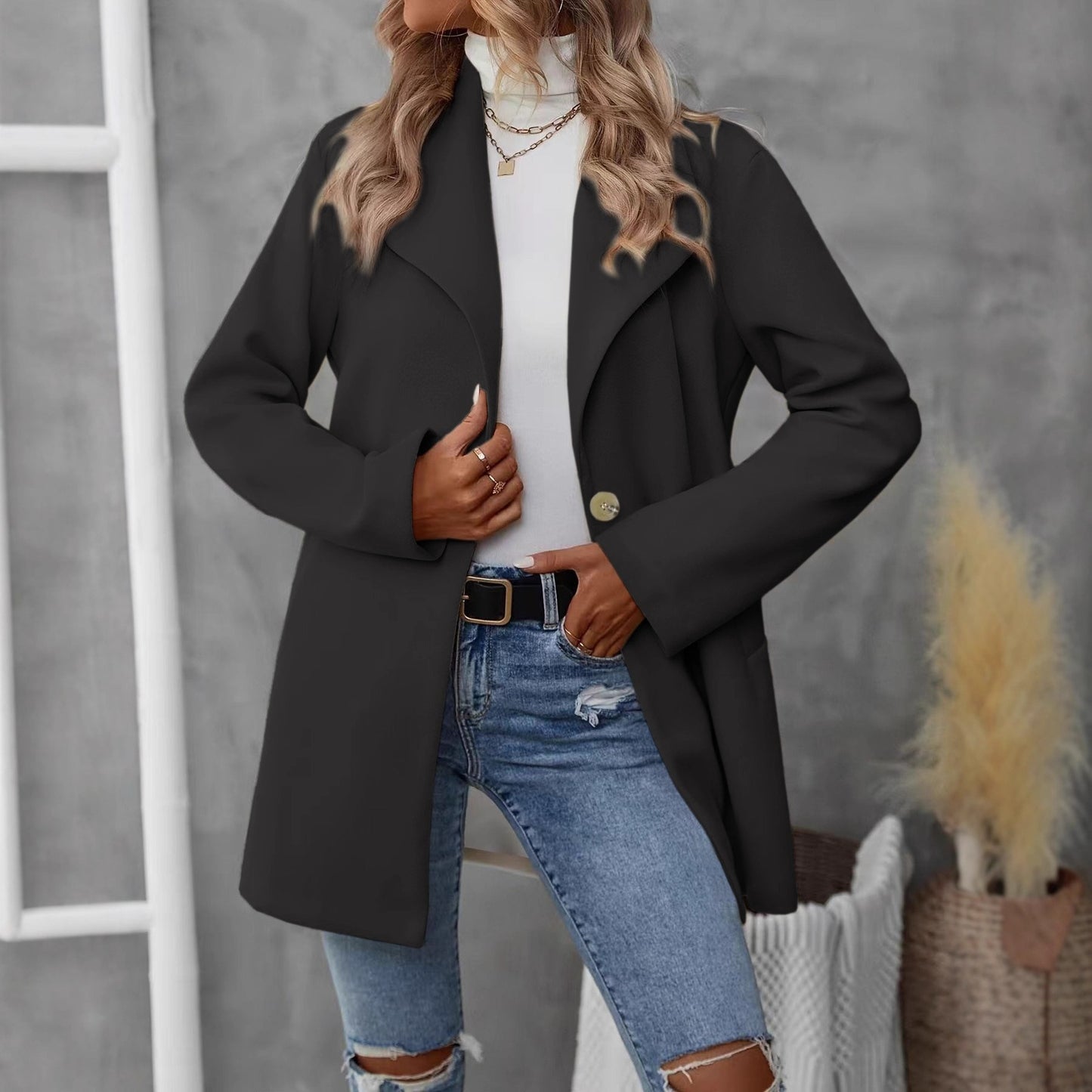 Dames Élégante Veste Oversize avec Coupe Classique et Boutons Modernes Chic und Stil