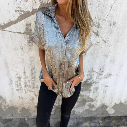 Dames Élégante Blouse en Satin avec Fini Brillant et Coupe Décontractée Chic und Stil