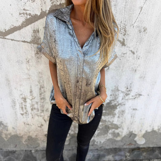 Dames Élégante Blouse en Satin avec Fini Brillant et Coupe Décontractée Chic und Stil