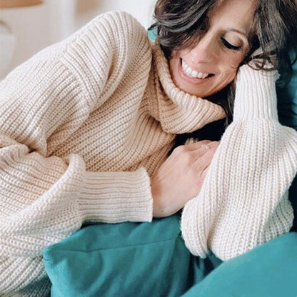 Dames Pull chunky confortable avec col roulé et tricot texturé Chic und Stil