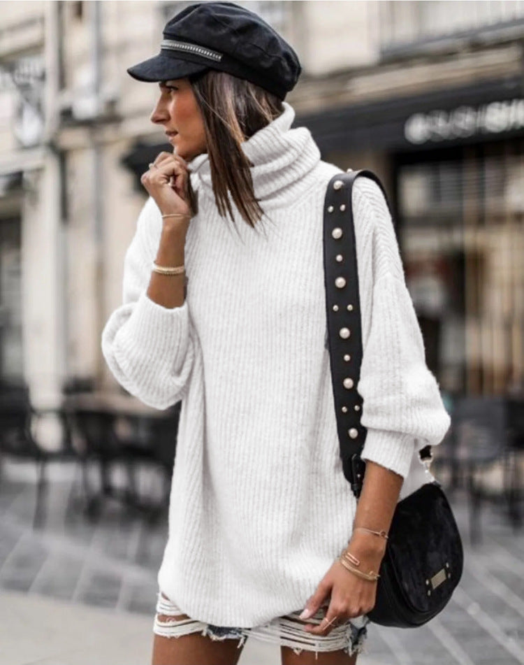 Dames pull oversized tendance col roulé Chic und Stil
