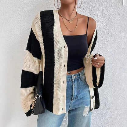 Dames cardigan stylé avec larges rayures bloc Chic und Stil