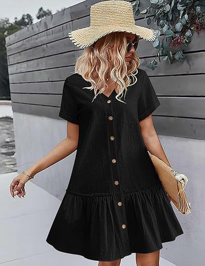 Robe décontractée pour femmes avec fermeture à boutons et volants Chic und Stil