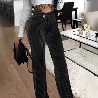 Ladies Elegant Pleated Pants with Button Details Chic and Style