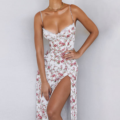 Robe slip tressée florale pour femmes avec fente latérale élégante Chic und Stil