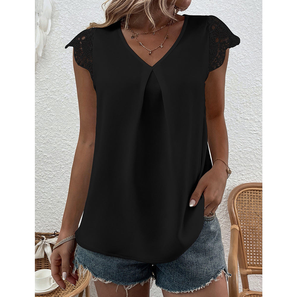 Blouse pour femmes avec des manches en dentelle et décolleté en V Chic und Stil