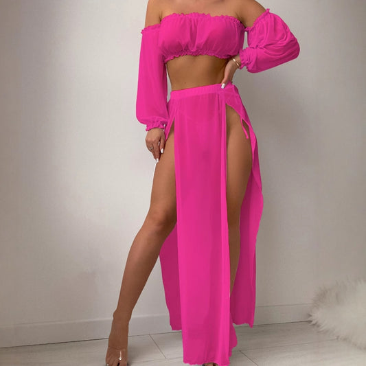 Dames Robe de Plage Élégante avec Design Sans Épaules et Fentes Latérales Profondes Chic und Stil
