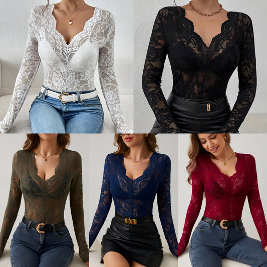 Body en dentelle pour femmes avec décolleté en V et manches longues Chic und Stil