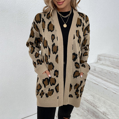 Veste en tricot à motifs léopard pour femmes avec poches pratiques Chic und Stil