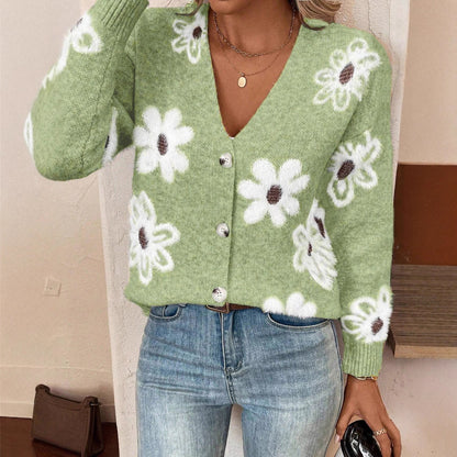 Dames cardigan floral avec décolleté en V et boutons Chic und Stil