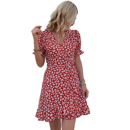 Robe mini portefeuille florale pour dames Chic und Stil
